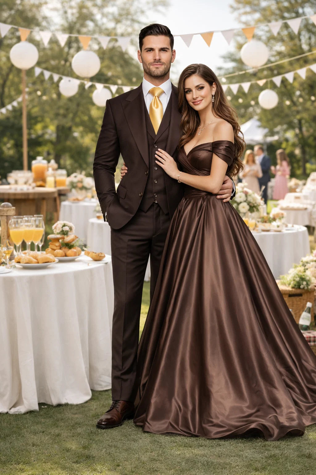 Suits With Baggy Pleated Pants - Wide Leg Pants 100% Wool - Classic Fit in Brown One Button 3 Piece Suit  by Rossiman - 38 Regular