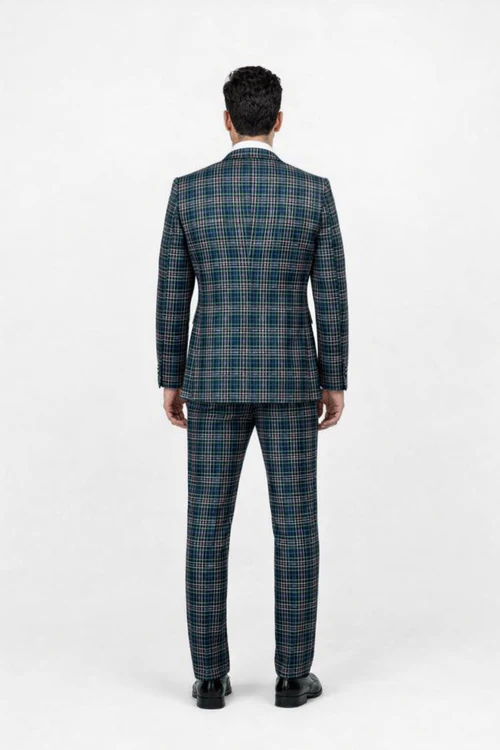 Suits With Baggy Pleated Pants - Wide Leg Pants 100% Wool - Classic Fit in Green Color by Rossiman - 38 Regular