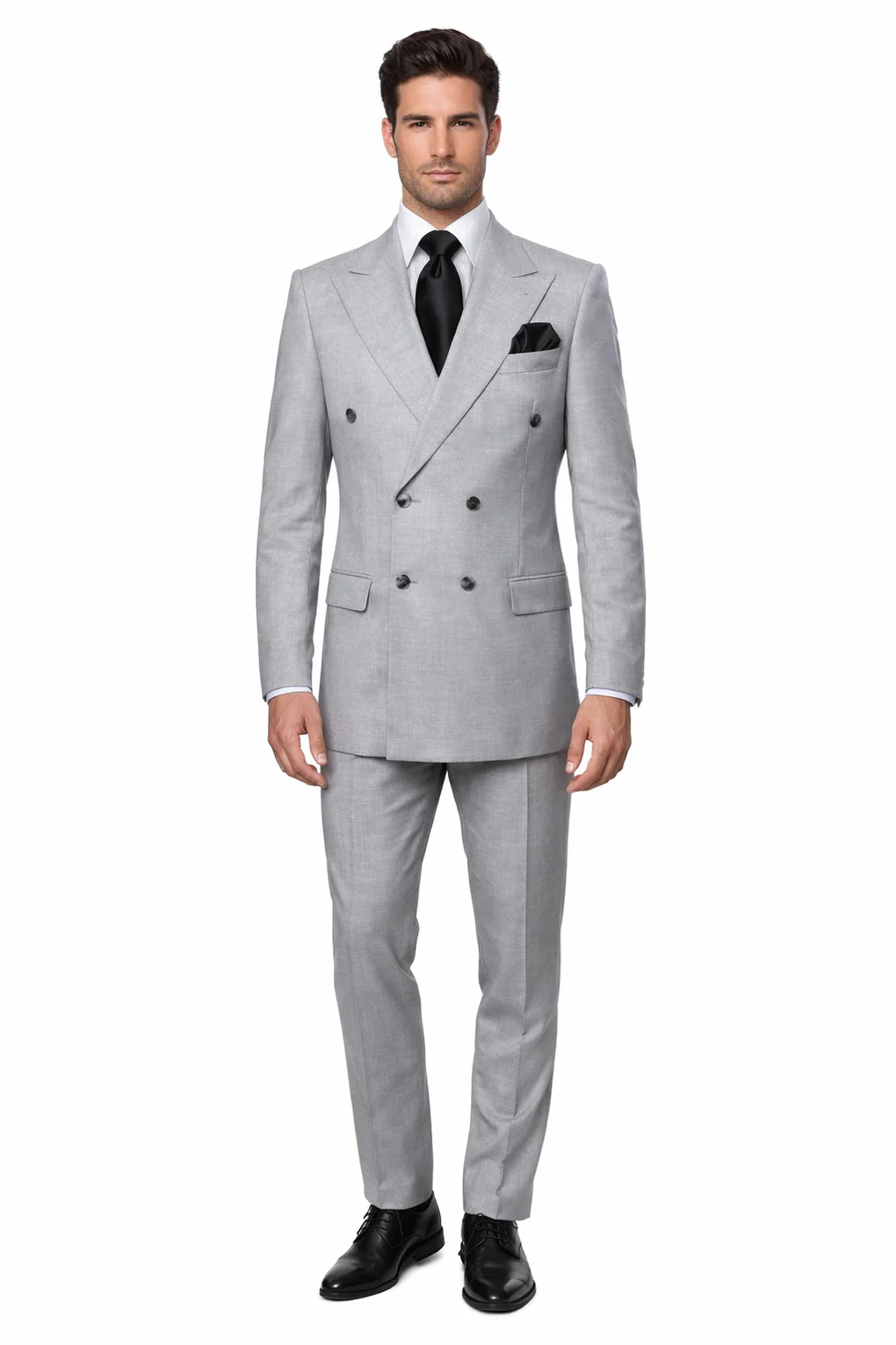 Suits With Baggy Pleated Pants - Wide Leg Pants 100% Wool - Classic Fit in Grey Color by Rossiman - 38 Regular