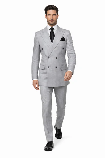 Suits With Baggy Pleated Pants - Wide Leg Pants 100% Wool - Classic Fit in Grey Color by Rossiman - 38 Regular