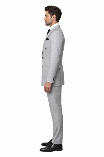 Suits With Baggy Pleated Pants - Wide Leg Pants 100% Wool - Classic Fit in Grey Color by Rossiman - 38 Regular