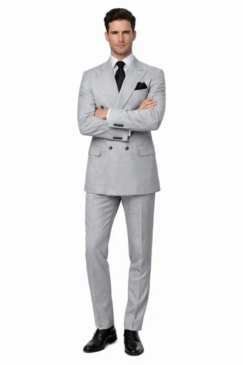 Suits With Baggy Pleated Pants - Wide Leg Pants 100% Wool - Classic Fit in Grey Color by Rossiman - 38 Regular