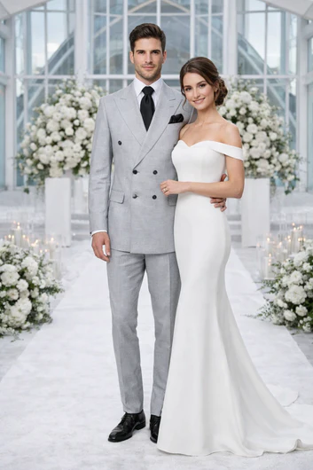 Suits With Baggy Pleated Pants - Wide Leg Pants 100% Wool - Classic Fit in Grey Color by Rossiman - 38 Regular