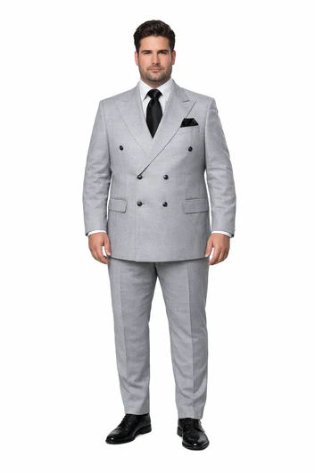 Suits With Baggy Pleated Pants - Wide Leg Pants 100% Wool - Classic Fit in Grey Color by Rossiman - 38 Regular