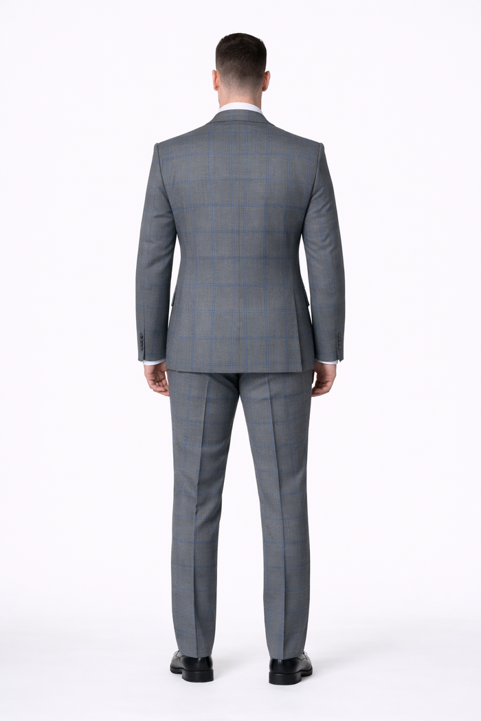Suits With Baggy Pleated Pants - Wide Leg Pants 100% Wool - Classic Fit Gray Color by Rossiman