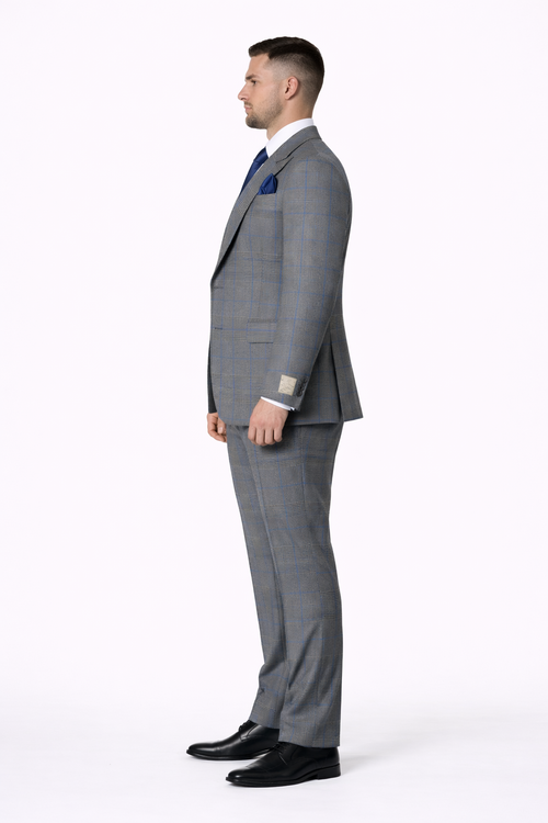 Suits With Baggy Pleated Pants - Wide Leg Pants 100% Wool - Classic Fit Gray Color by Rossiman
