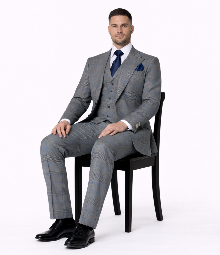 Suits With Baggy Pleated Pants - Wide Leg Pants 100% Wool - Classic Fit Gray Color by Rossiman - 38 Regular