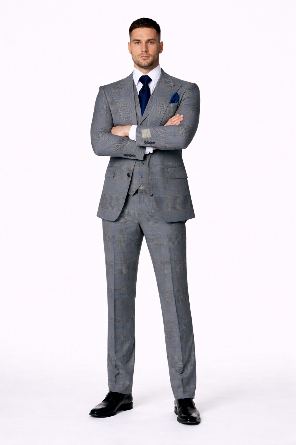 Suits With Baggy Pleated Pants - Wide Leg Pants 100% Wool - Classic Fit Gray Color by Rossiman - 38 Regular