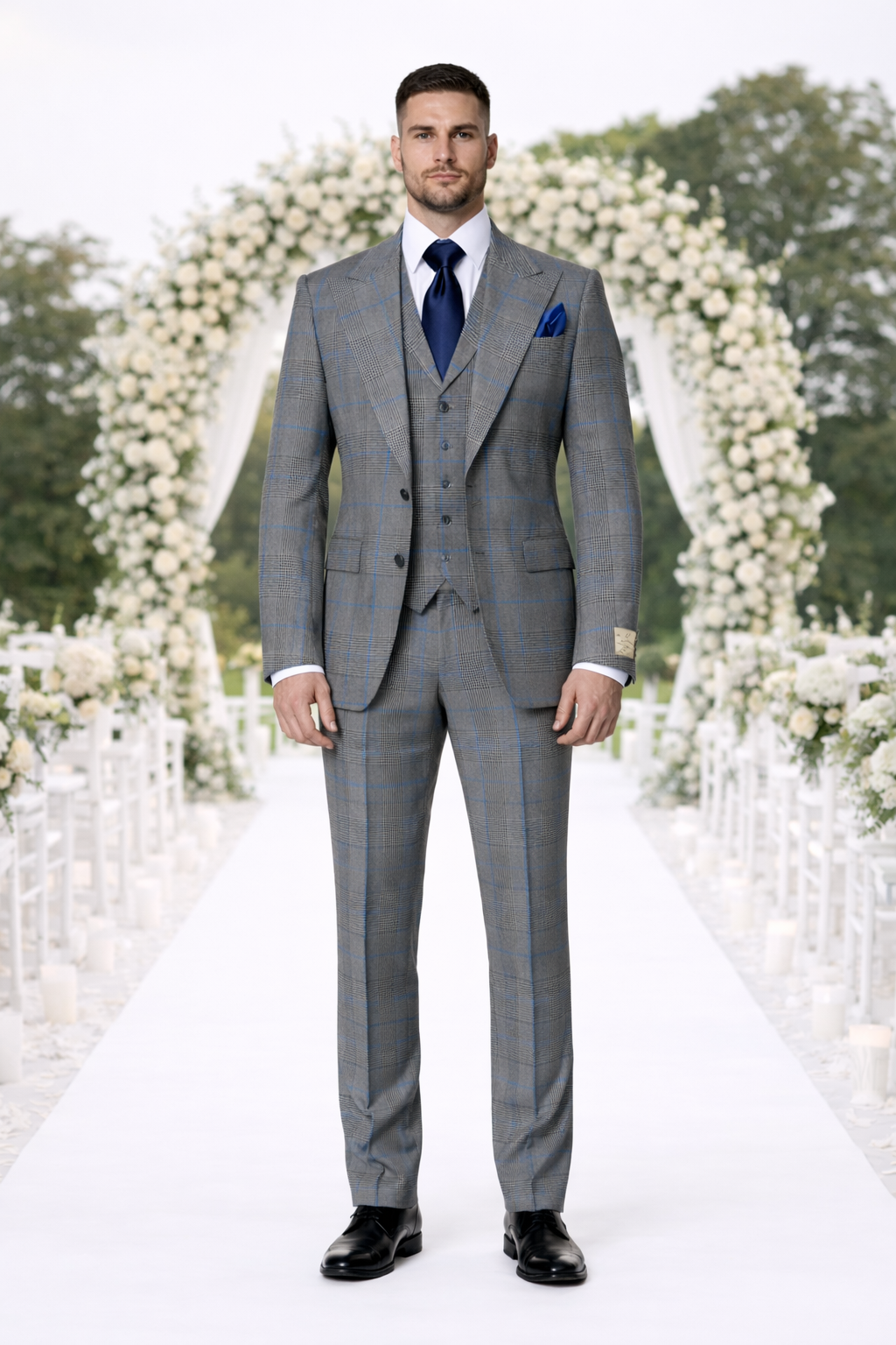 Suits With Baggy Pleated Pants - Wide Leg Pants 100% Wool - Classic Fit Gray Color by Rossiman - 38 Regular