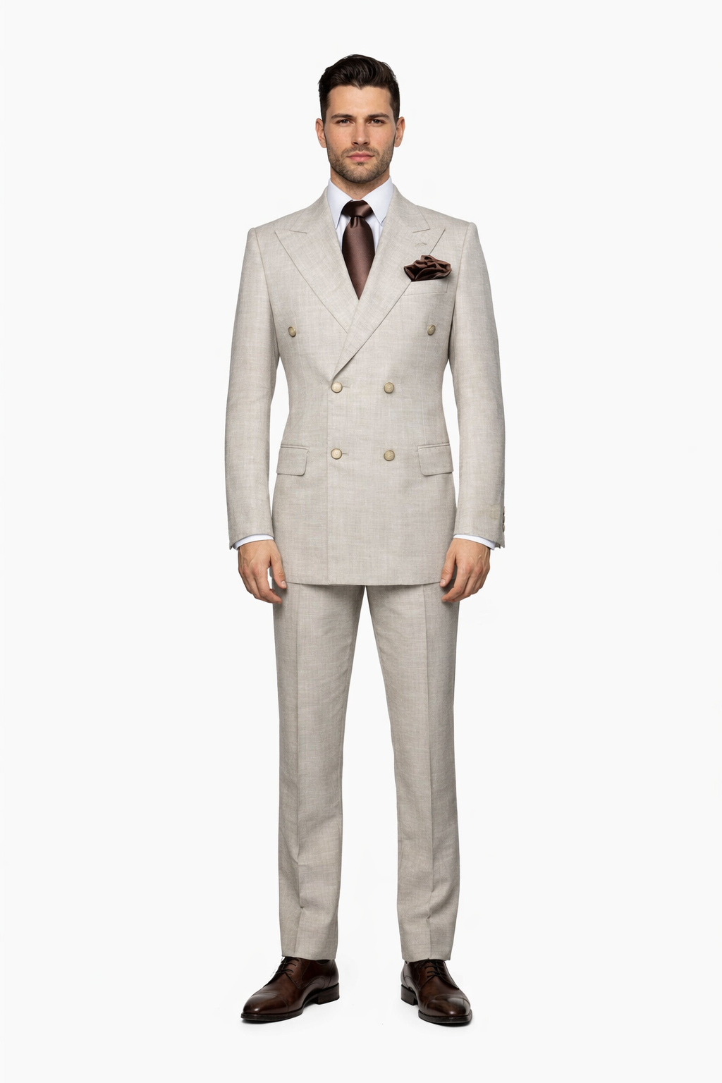 Suits With Baggy Pleated Pants - Wide Leg Pants 100% Wool - Classic Fit in  Light Brown Color by Rossiman - 38 Regular