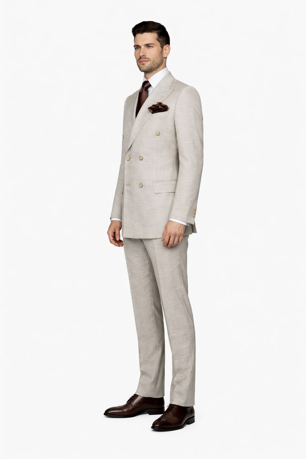 Suits With Baggy Pleated Pants - Wide Leg Pants 100% Wool - Classic Fit in  Light Brown Color by Rossiman - 38 Regular