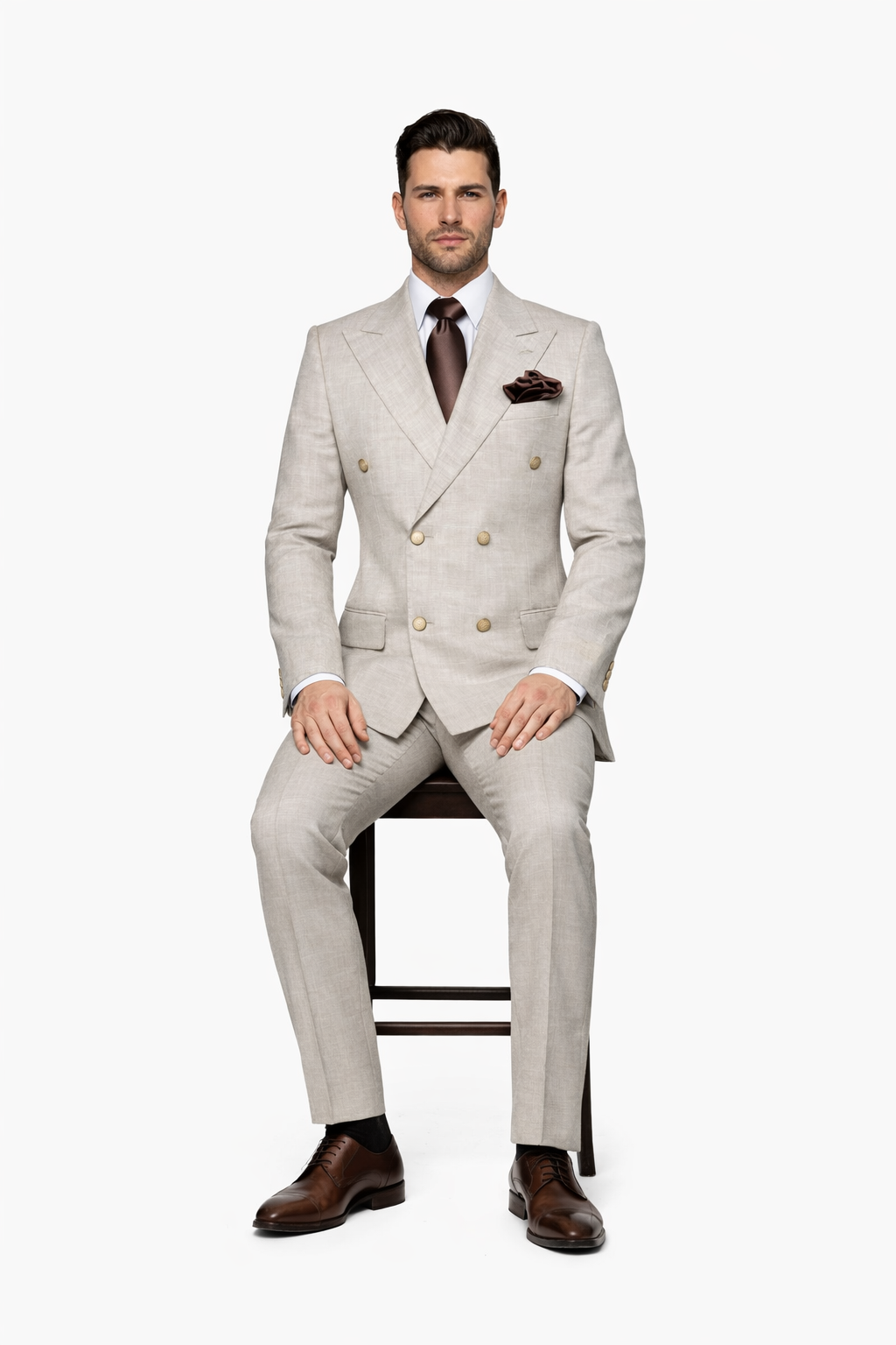 Suits With Baggy Pleated Pants - Wide Leg Pants 100% Wool - Classic Fit in  Light Brown Color by Rossiman - 38 Regular