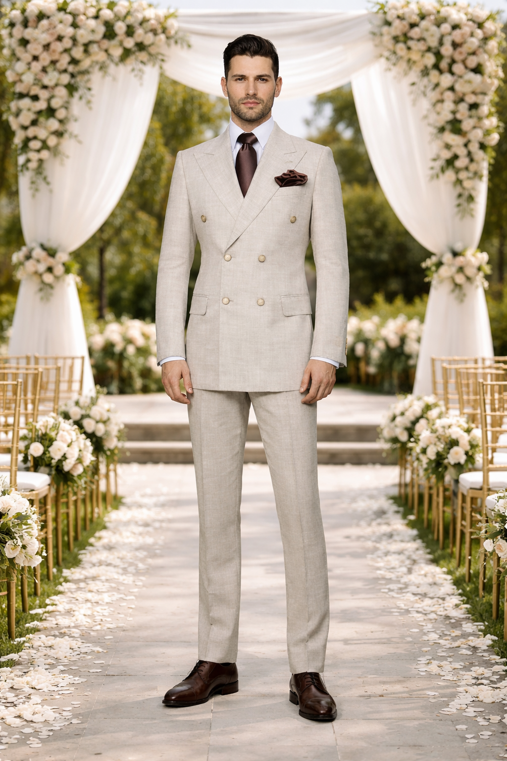 Suits With Baggy Pleated Pants - Wide Leg Pants 100% Wool - Classic Fit in  Light Brown Color by Rossiman - 38 Regular