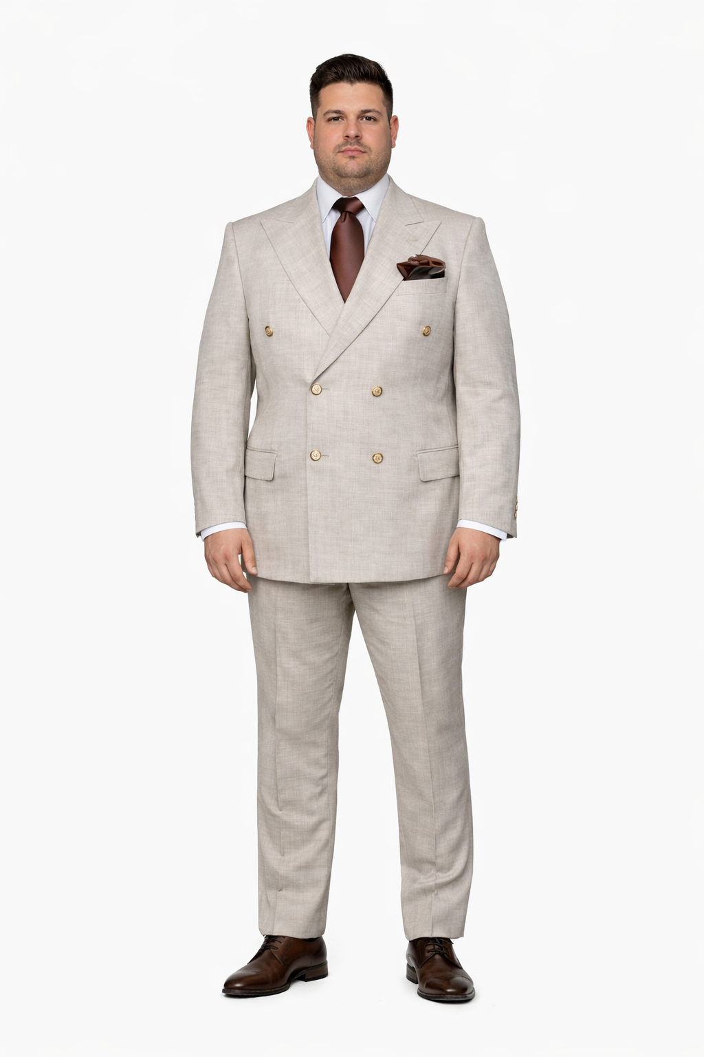 Suits With Baggy Pleated Pants - Wide Leg Pants 100% Wool - Classic Fit in  Light Brown Color by Rossiman - 38 Regular