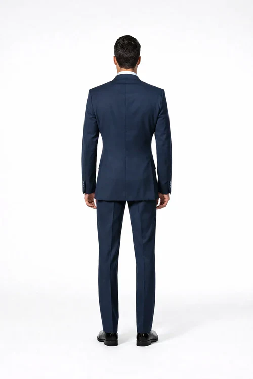 Suits With Baggy Pleated Pants - Wide Leg Pants 100% Wool - Classic Fit in Navy Color by Rossiman