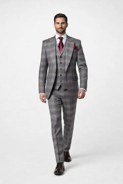 Suits With Baggy Pleated Pants - Wide Leg Pants 100% Wool - Classic Fit Single Breast Lapel Vest by Rossiman-New Designer Collection - 38 Regular