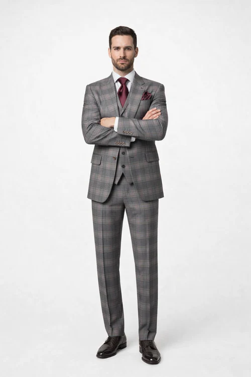 Suits With Baggy Pleated Pants - Wide Leg Pants 100% Wool - Classic Fit Single Breast Lapel Vest by Rossiman-New Designer Collection - 38 Regular