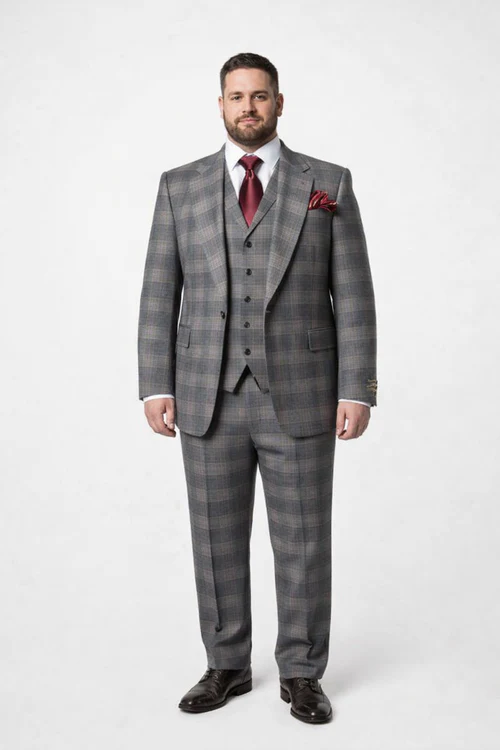 Suits With Baggy Pleated Pants - Wide Leg Pants 100% Wool - Classic Fit Single Breast Lapel Vest by Rossiman-New Designer Collection - 38 Regular