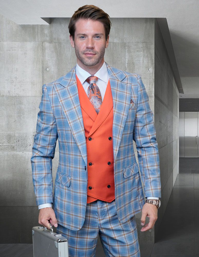 Unique Men's 100% Wool 3-Piece Suit Statement Color Design