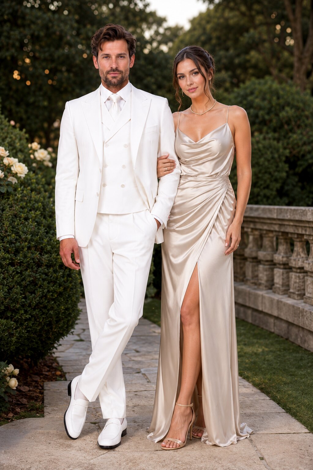 Tiglio Italian Suit - Real Wool Fabric Super 150's San Giovesse off White, Wide Leg Suit & Vest super 150" wool in Color Off White - 38R