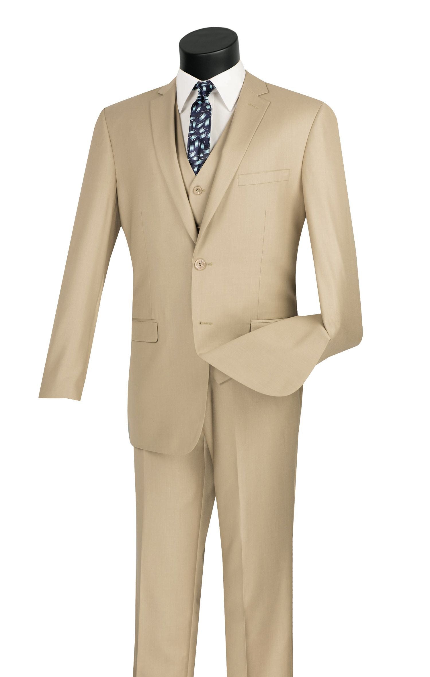 Vinci Men's 3 Piece Slim Fit Executive Suit w/ Flat Front Pants