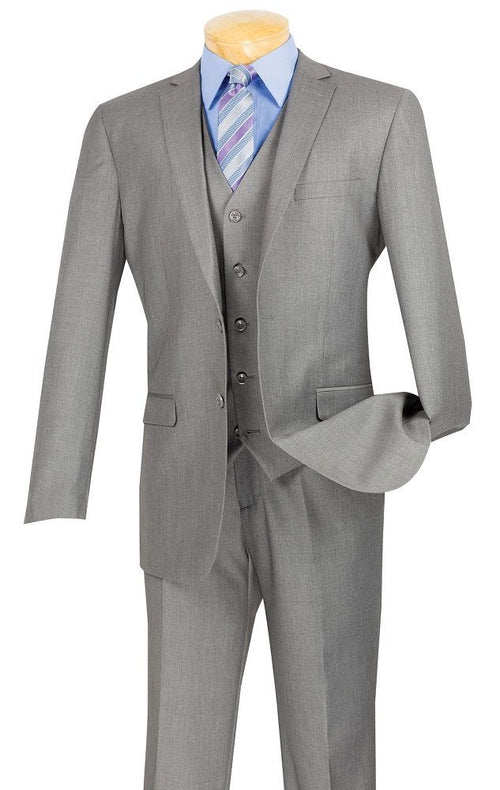 Vinci Men's Executive Style 3 Piece Slim Fit Suit with Flat Front Pants