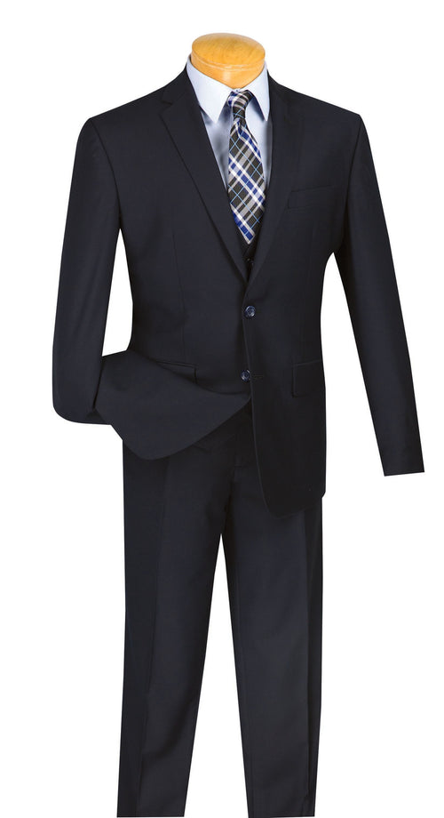 Navy Solid Navy Slim Fit Men's Suit 3 Piece 2 Button