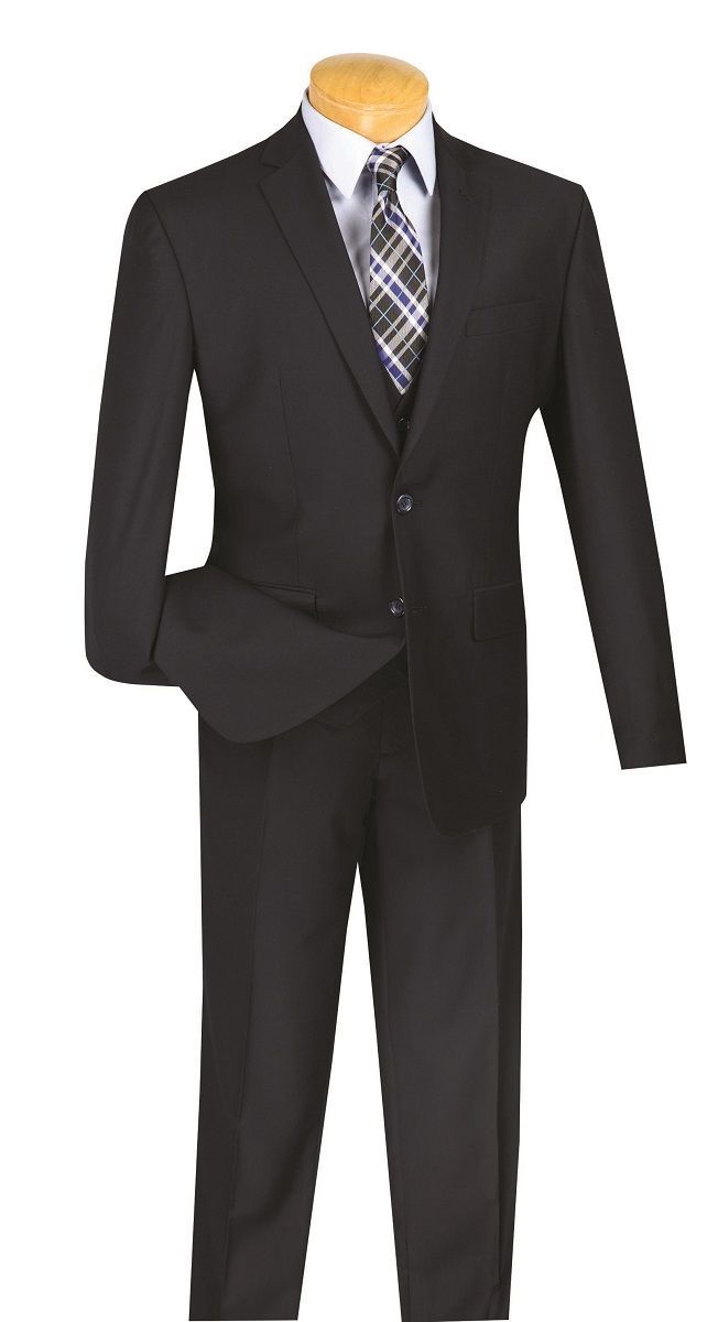Vinci Men's Executive Style 3 Piece Slim Fit Suit with Flat Front Pants - 38 Short Jacket+32 Waist Adjustable 28to34)(Height: 5 4 to5 7 )(Neck  15-16.5)S-M)