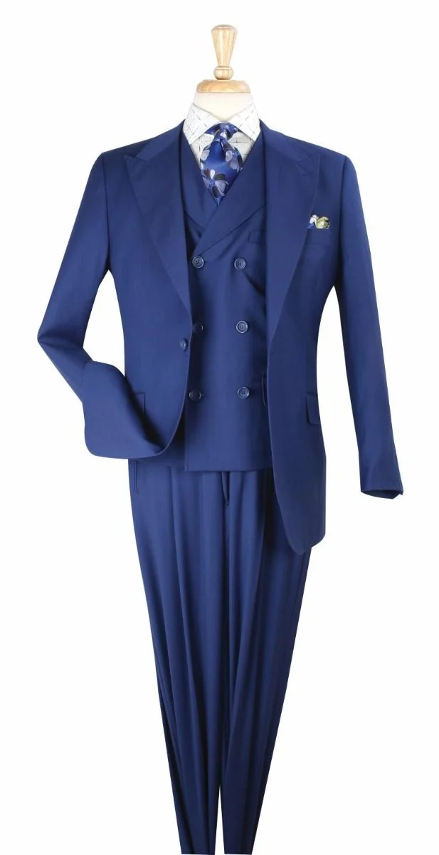 Big and Tall Business Suits - Suits For Big Man - Large Men's Solid Blue  Vested Suits