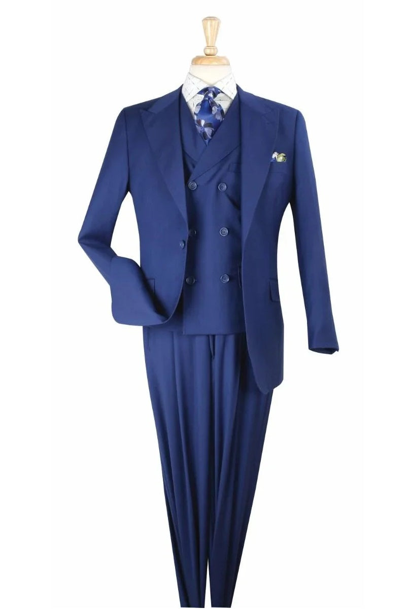 Big and Tall Business Suits - Suits For Big Man - Large Men's Solid Blue  Vested Suits - 38 Short Jacket+32 Waist Adjustable 28to34)(Height: 5’4”to5’7”)(Neck 15-16.5)S-M)ggg