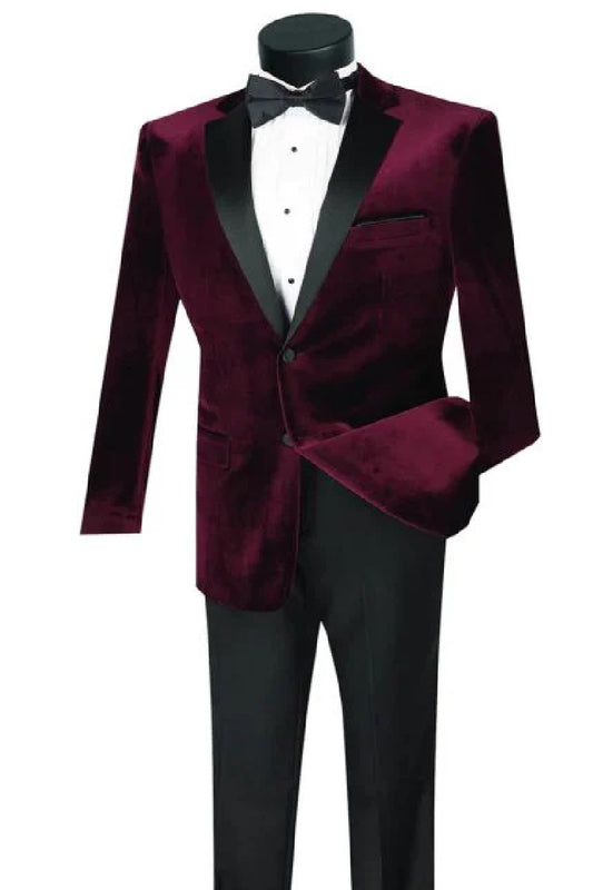 Mens Burgundy Velvet Notch Prom 2025 Tuxedo Dinner Jacket - Mens Evening jackets - Tuxedo Dinner Jacket