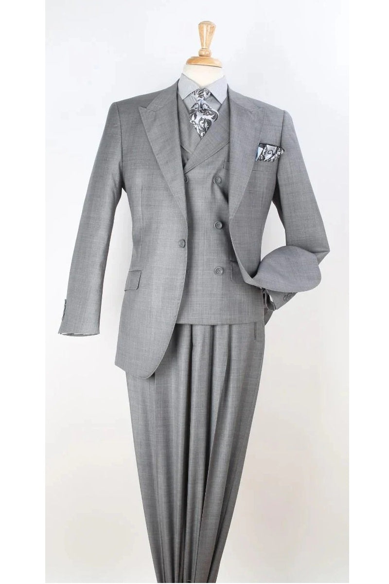 Big and Tall Business Suits - Suits For Big Man - Large Men's Silver Grey Vested Suits - 38 Short Jacket+32 Waist Adjustable 28to34)(Height: 5’4”to5’7”)(Neck 15-16.5)S-M)ggg