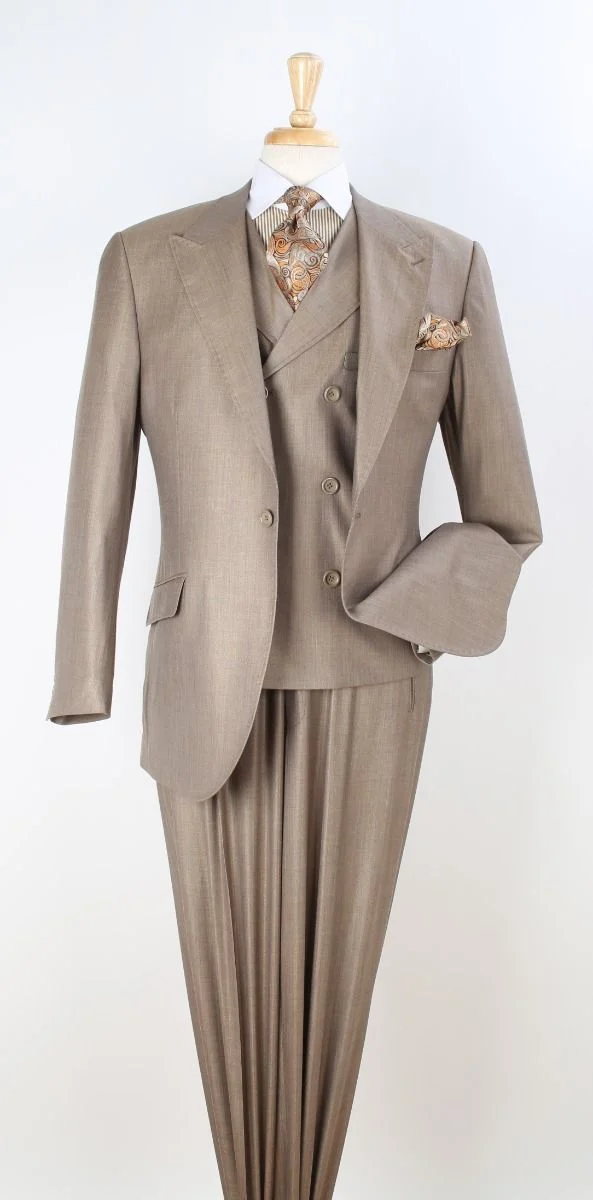 Big and Tall Business Suits - Suits For Big Man - Large Men's Camel Wool   Vested Suits
