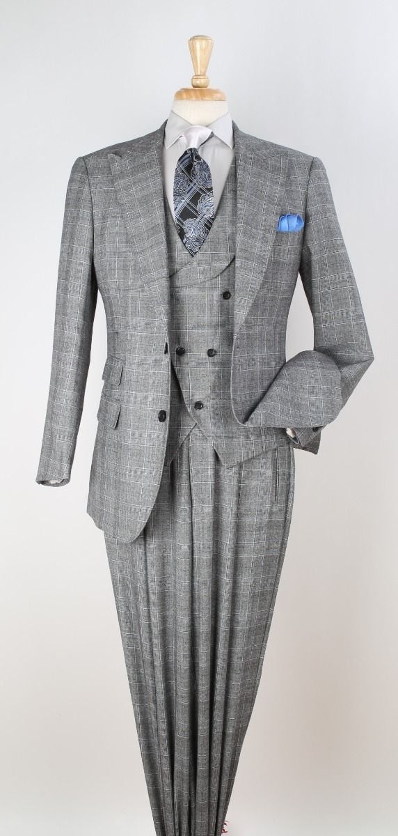 Big and Tall Business Suits - Suits For Big Man - Large Men's Grey  Windowpane   Vested Suits