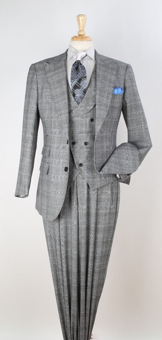 Big and Tall Business Suits - Suits For Big Man - Large Men's Grey  Windowpane   Vested Suits