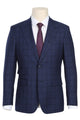 Mens Designer Two Button Slim Fit Peak Lapel Suit in Navy Blue Overcheck Plaid