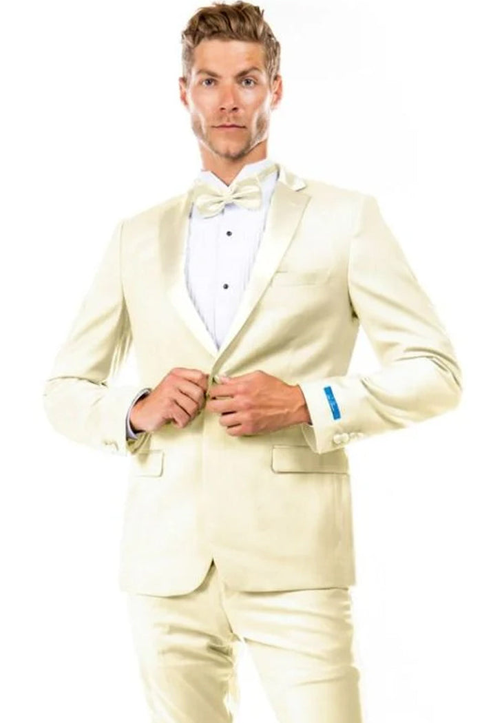 Ivory Slim Fit Men's Tuxedo - Two Button Style for Wedding & Prom 2026