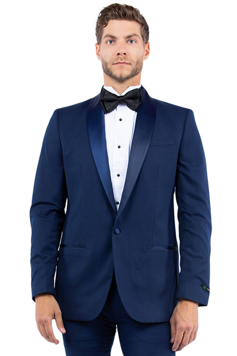 "Men's Shawl Lapel Tuxedo Jacket - Modern Fit, One Button, Navy"