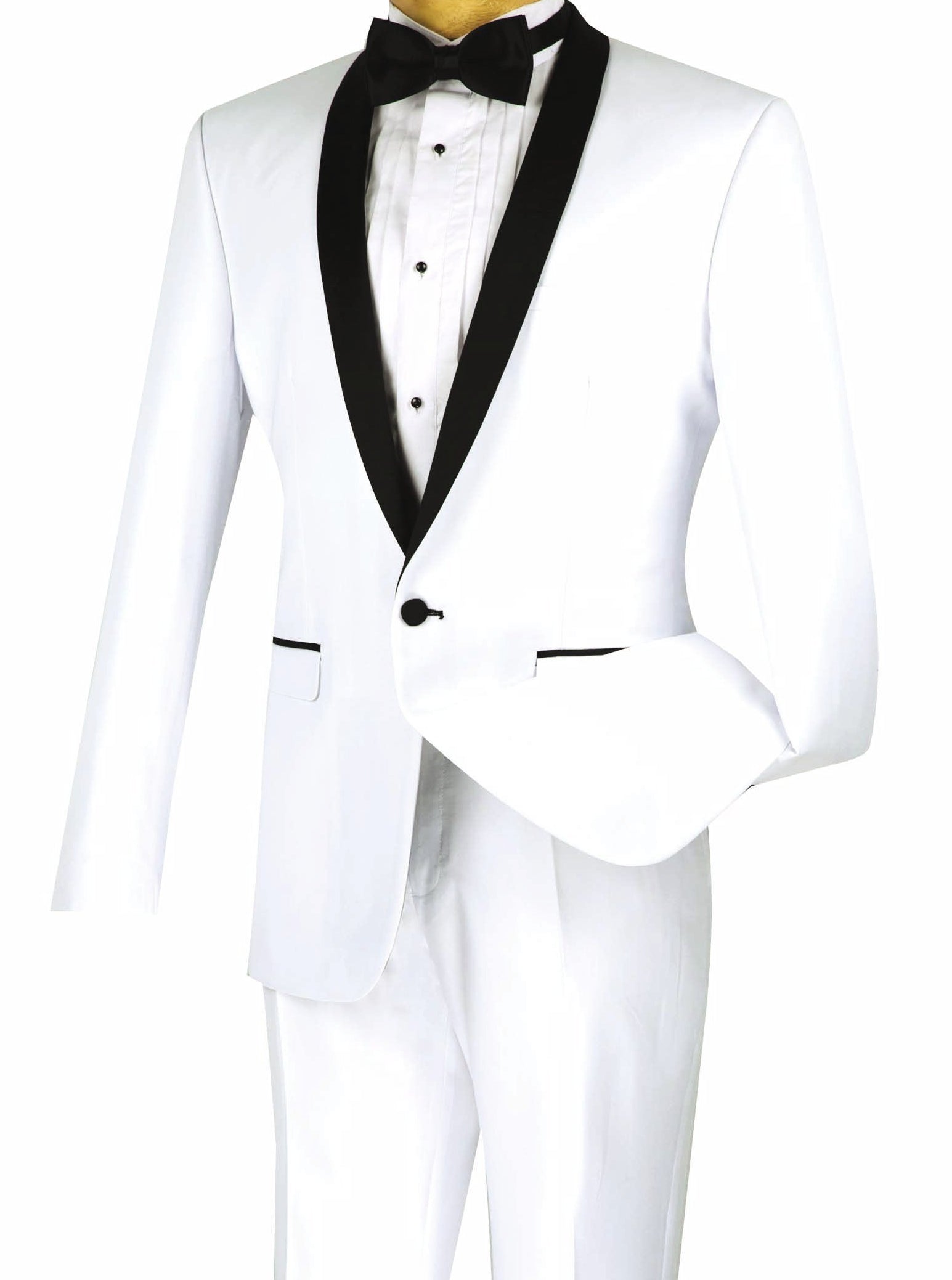 Kingsman Collection - Shawl Collar Slim Fit Tuxedo 2 Piece 1 Button White - White