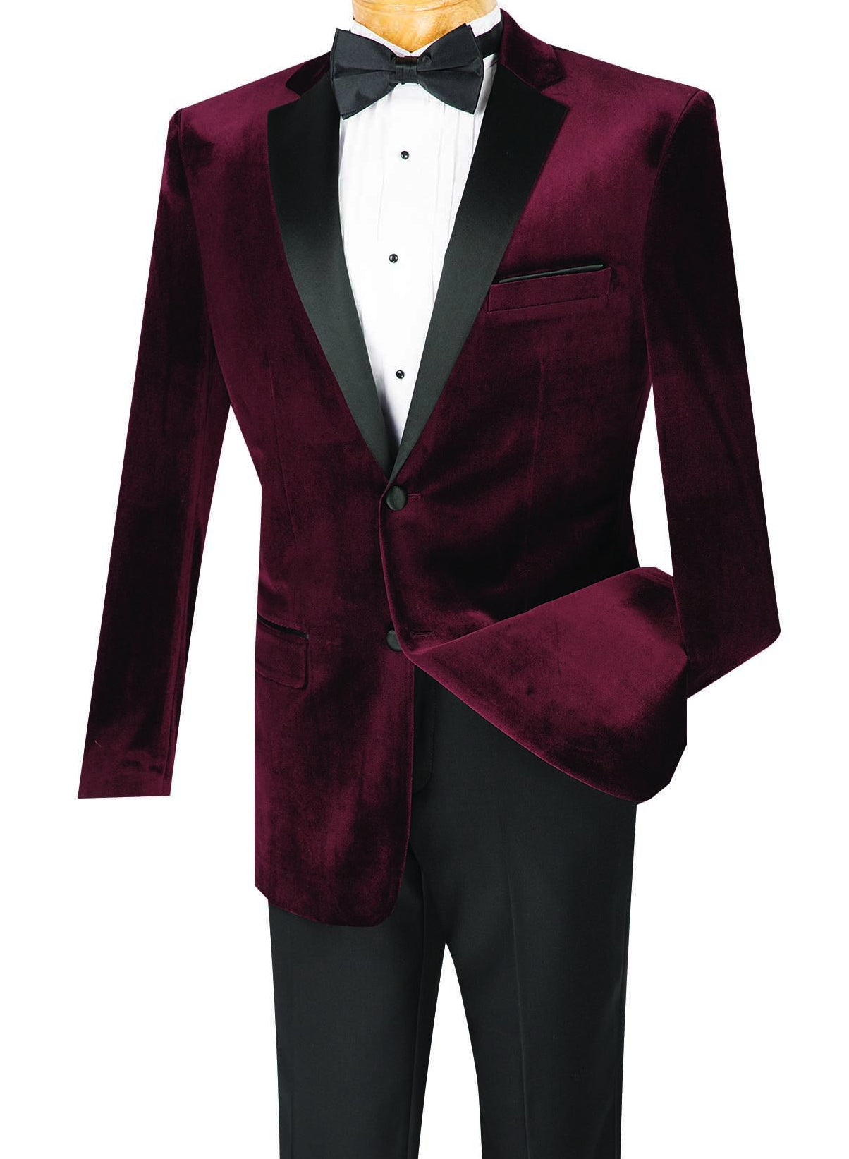 Men's Slim Fit Velvet Tuxedo 2 Piece in Wine - Wine