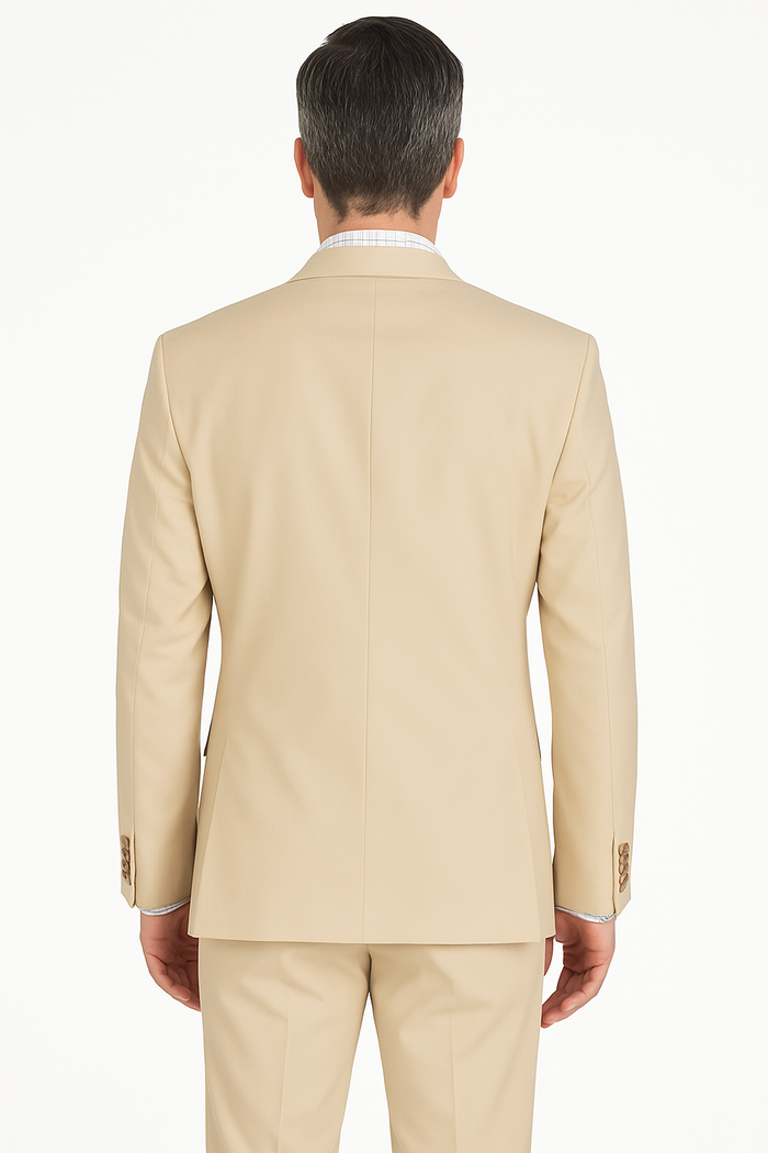 tailored beige formal suit back view