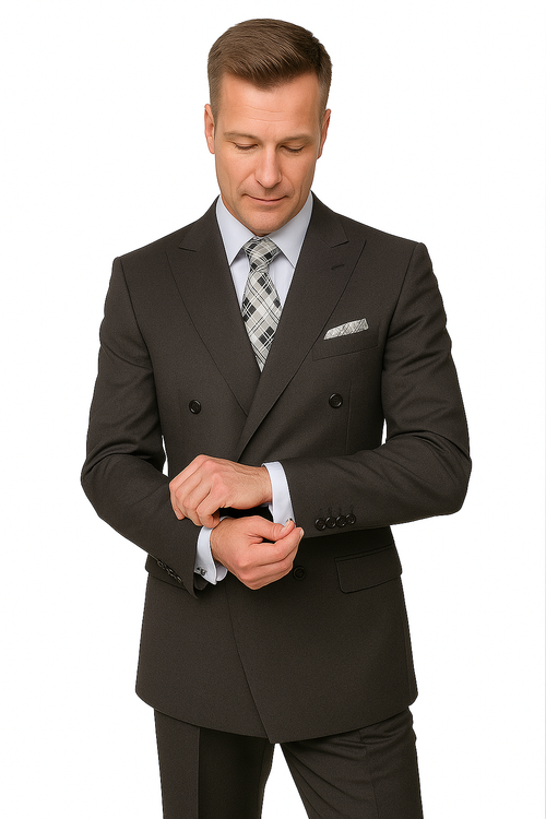 Mens Classic Wool Double Breasted Suit in Black