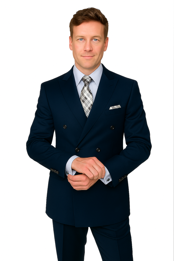 Mens Classic Wool Double Breasted Suit in Black