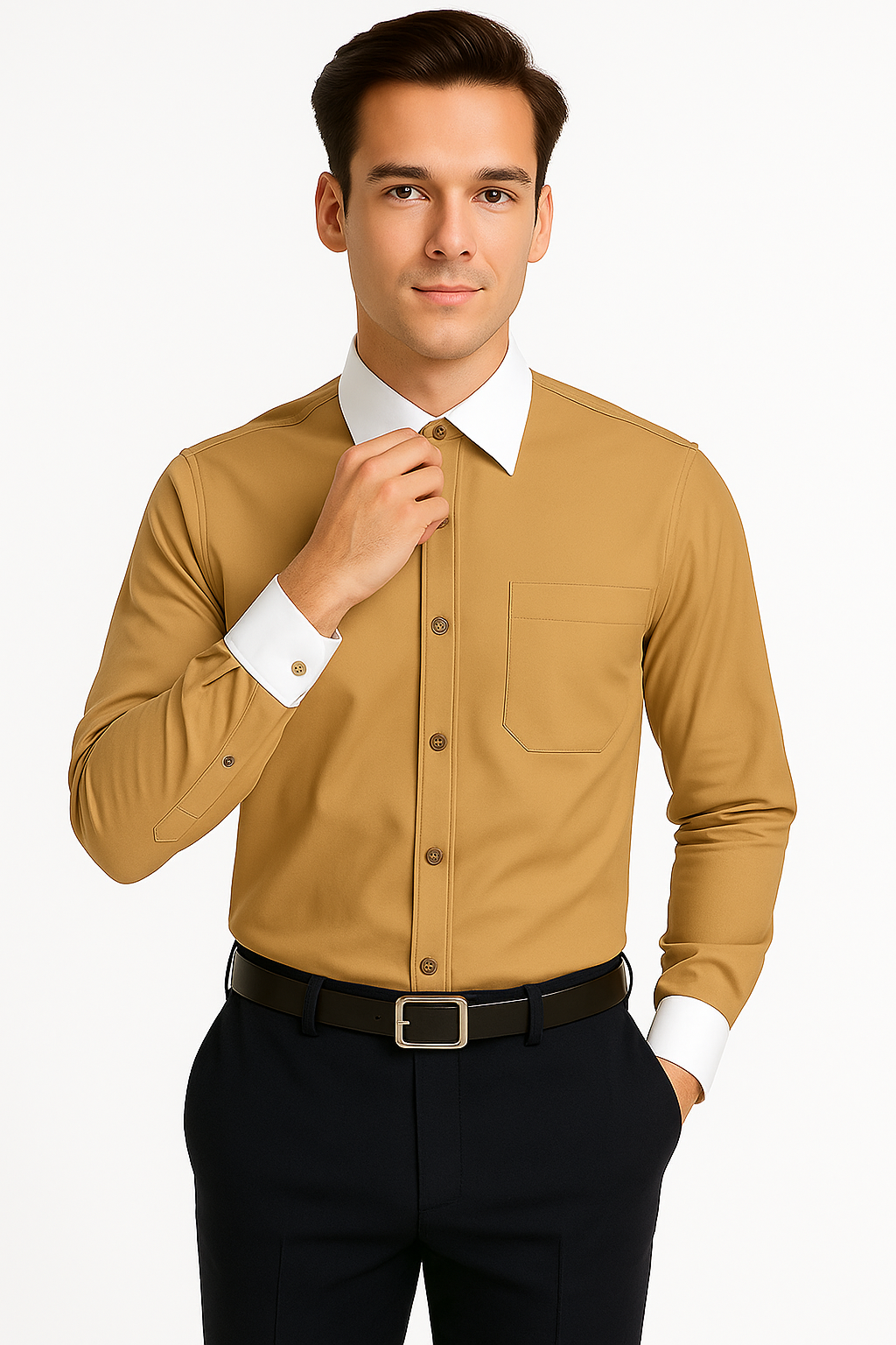 Classic Stylish Fashionable -White Collar Two Toned Contrast white collars Multi-color Men's Dress Shirt