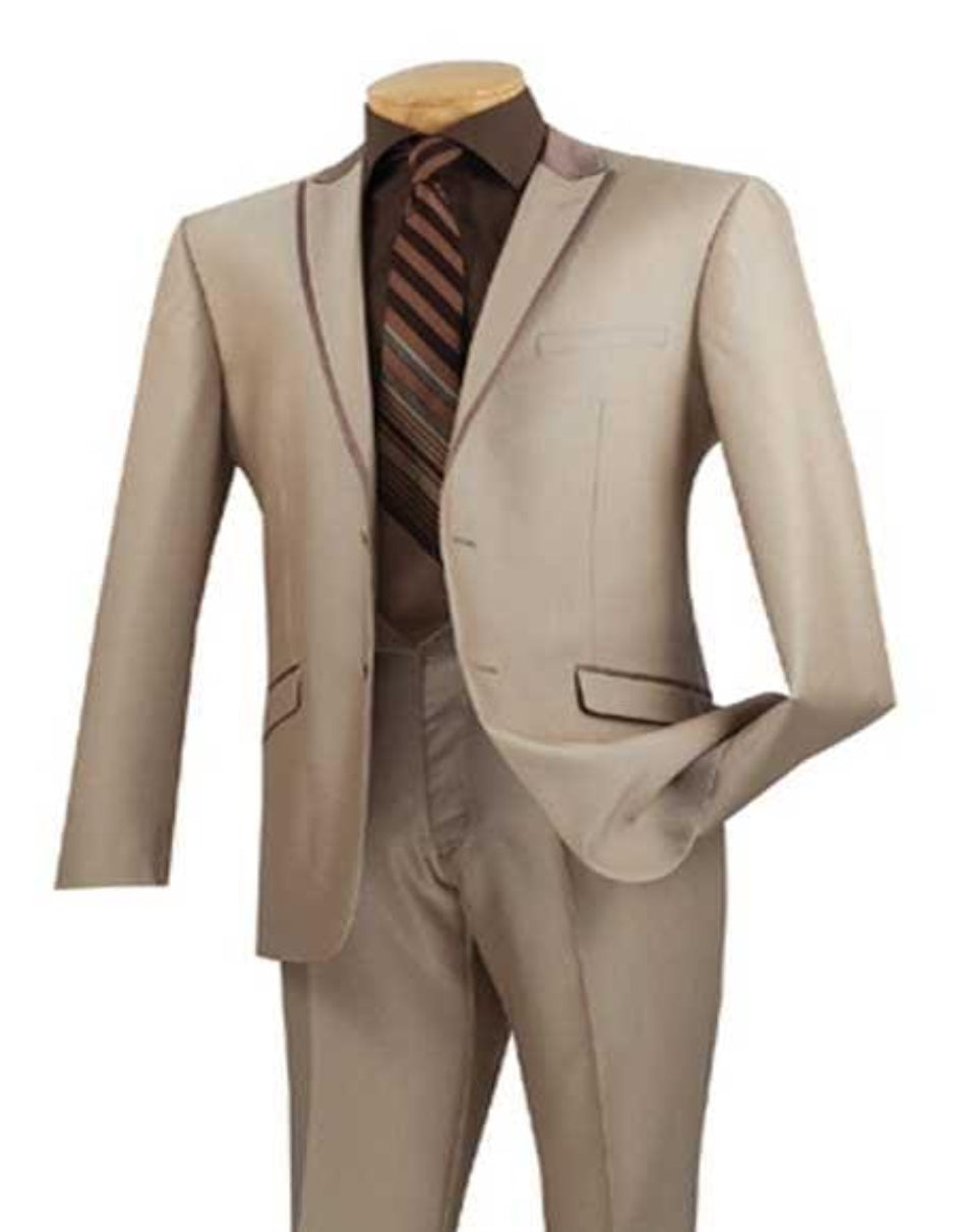 Tan Slim Fitted  Suit  -   Tan Groomsmen Tuxedos - Men's Dress Suits - Beige