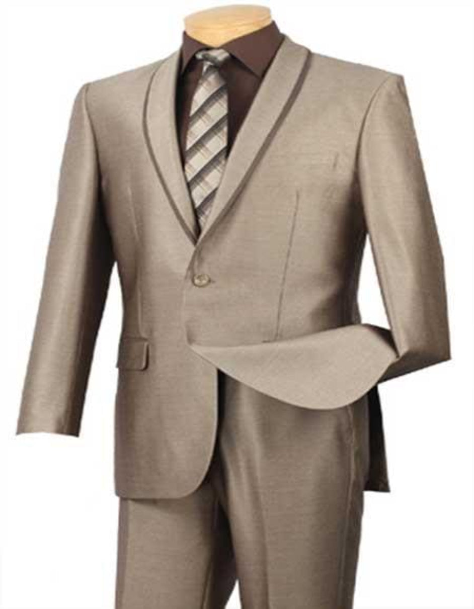 Tan Groomsmen Suits  - Tan Slim Fitted  Suit  -   Tan Groomsmen Tuxedos - Beige