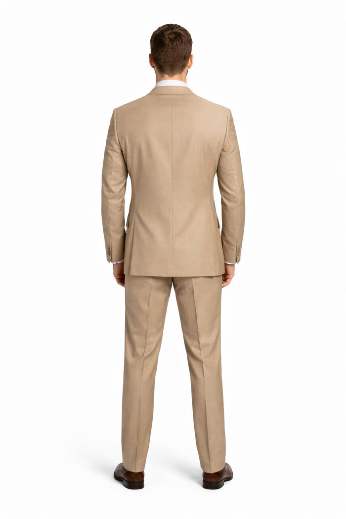 Mens Tan Modern Fit Tiglio Wool Suit Classic Two-Button Tailored Suit