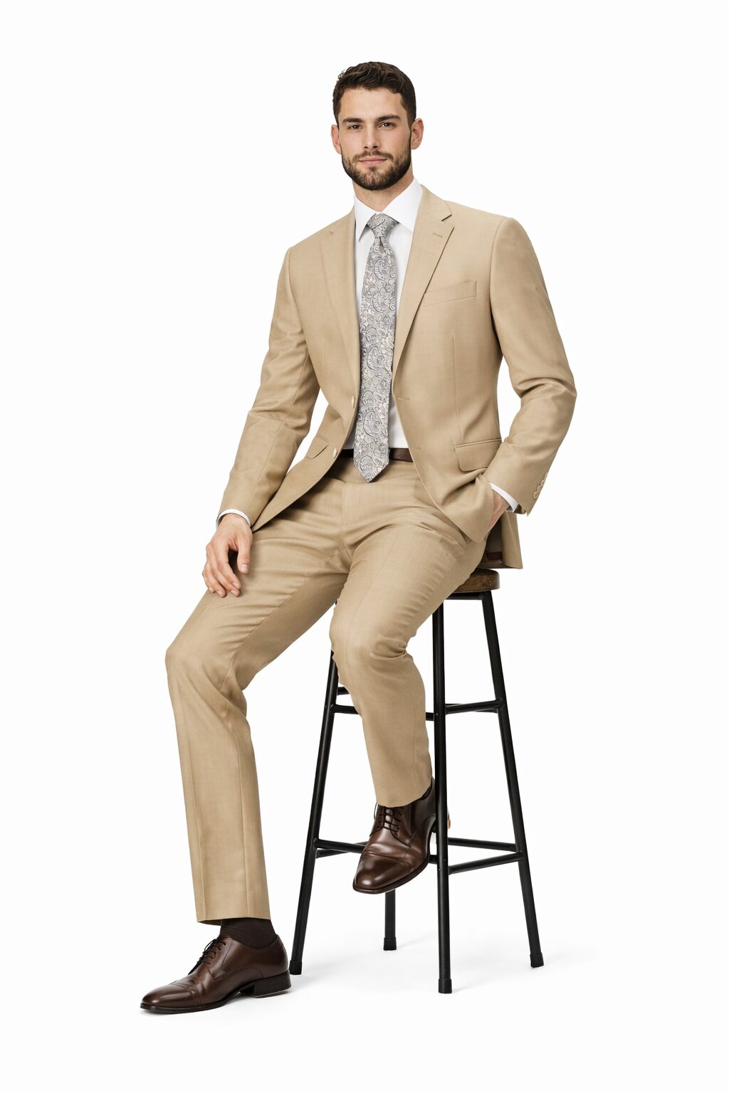 Mens Tiglio Tan Slim Fit Wool Suit Modern Two-Piece Tailored Suit - 34 Short or Extra Small