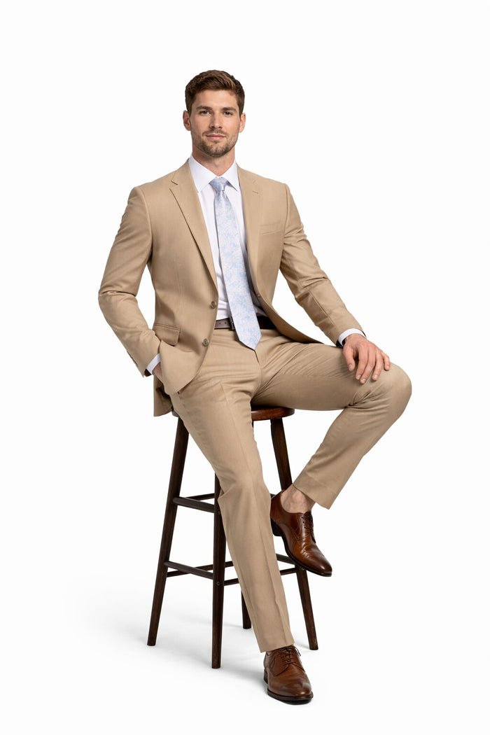Mens Tan Modern Fit Tiglio Wool Suit Classic Two-Button Tailored Suit