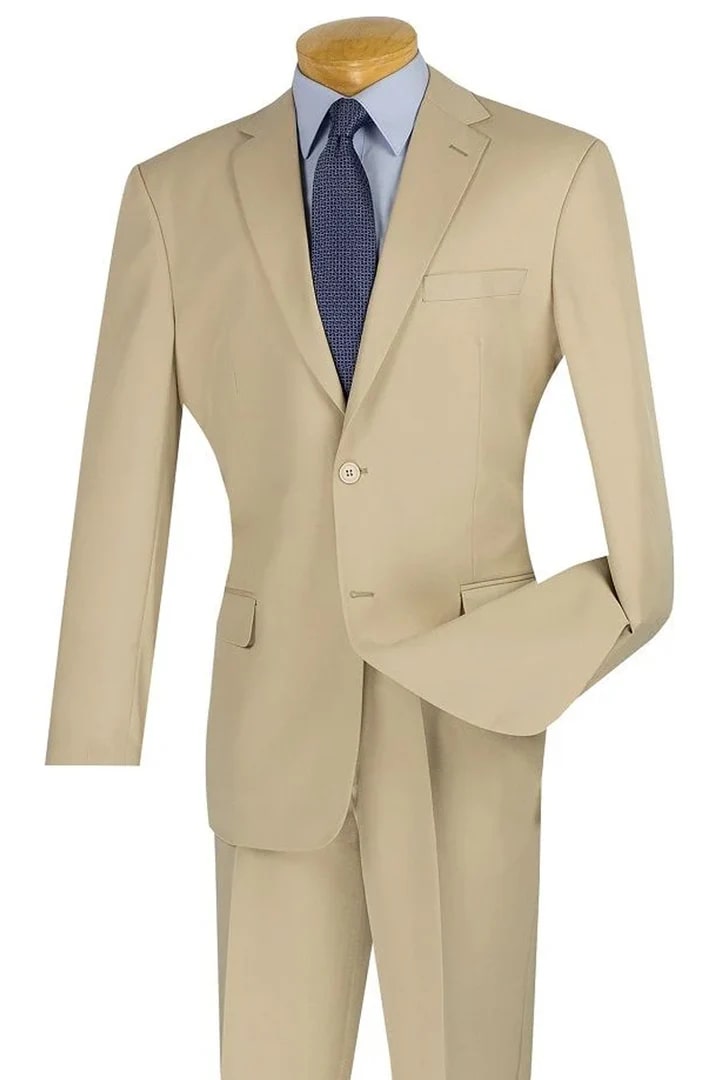 Cheap Priced Suit - Mens Two Button Modern Fit Wool Feel - Designer Brand Tan Suit - 38 Short Jacket+32 Waist Adjustable 28to34)(Height: 5 4 to5 7 )(Neck  15-16.5)S-M)
